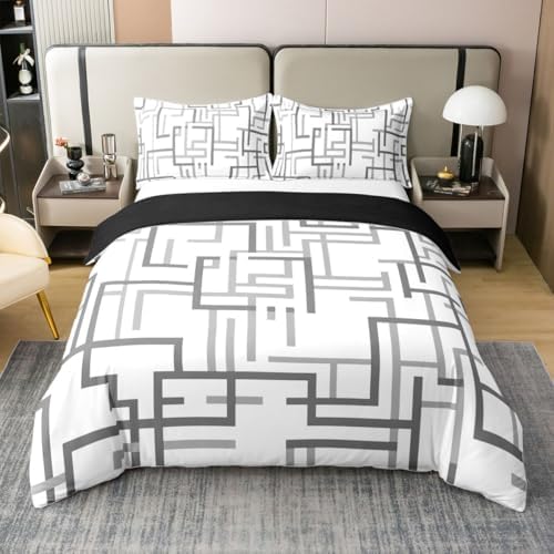 jejeloiu Gray Duvet Cover 100% Cotton King Size Boys Girls Stripes