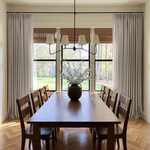 INOVADAY Memory Trained Pinch Pleated Thick Linen Curtains 108 Inches