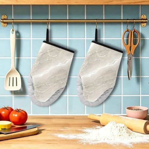 Marble Gray Oven Mitts and Pot Holders Set 2 Pack