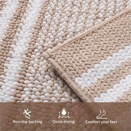 Chenille Bath Rug 2 Pcs Chenille Floor Mat Soft Bathroom Mat Stripes