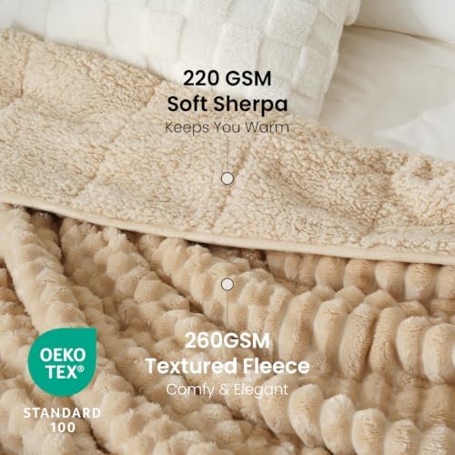 Drewin Weighted Blanket Queen Size for Adults 15lbs,Light Khaki,48" x