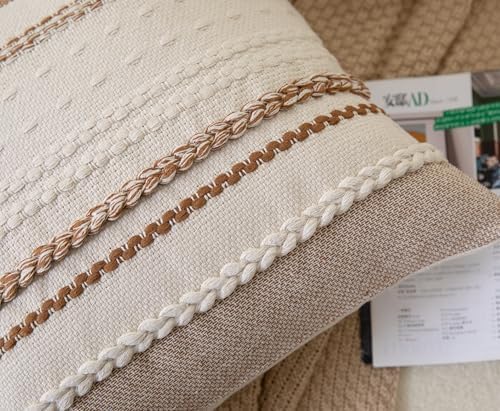 Cethom Boho Throw Pillow Covers 20x20 Inch Set of 2, Brown Textured