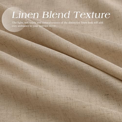 Nanspring Linen Curtains 96 Inches for Living Room Grommet Taupe