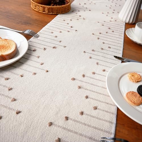 Boho Table Runner with Tassel for Kitchen Dining Rustic Cotton Woven