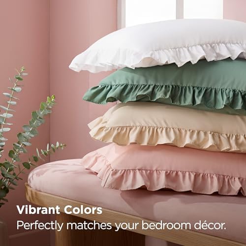 Bedsure Ruffle Pillow Cases Queen Size Set of 2, Green Pillow Shams