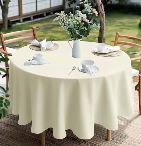 HEIPINIUYE 3 Pack Beige Round Tablecloth 84 Inch Round Plastic Table