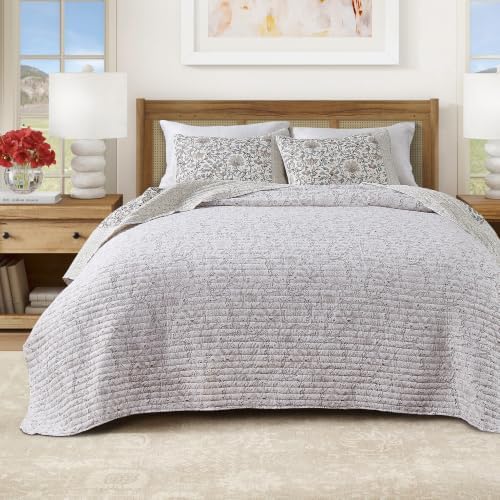 Great Bay Home Floral Quilt Set - 3-Piece Full/Queen Size Neutral