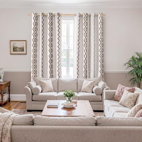 Boho Taupe Curtains 84 Inches Long French Design for Living Room