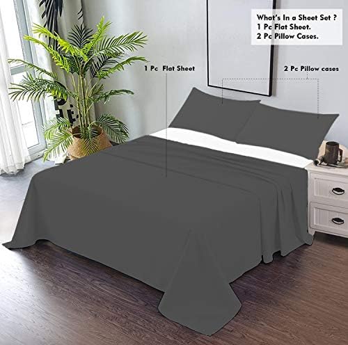 TBM 100% Egyptain Cotton 3Pc Flat Sheets with 2 Pillowcases 800 Thread