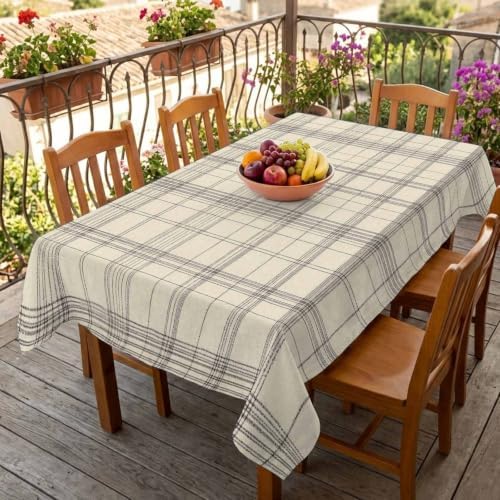Minimalist Farm Lattice Grid Table Cloth 52x70in, Waterproof Rectangle