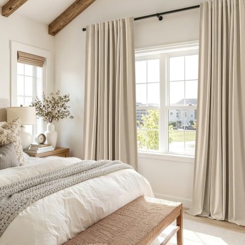 MIULEE 100% Blackout Linen Curtains for Bedroom 40W x 84L Oatmeal 2