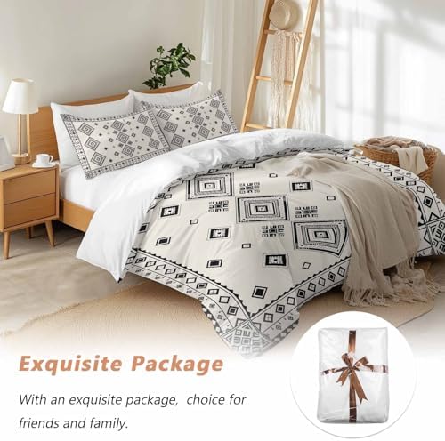 Grey Boho Bedding Full Duvet Cover Set, 3 Piece Microfiber Soft