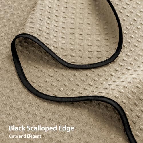 Dynamene Extra Long Scalloped Shower Curtain, Waffle Fabric, 72x84