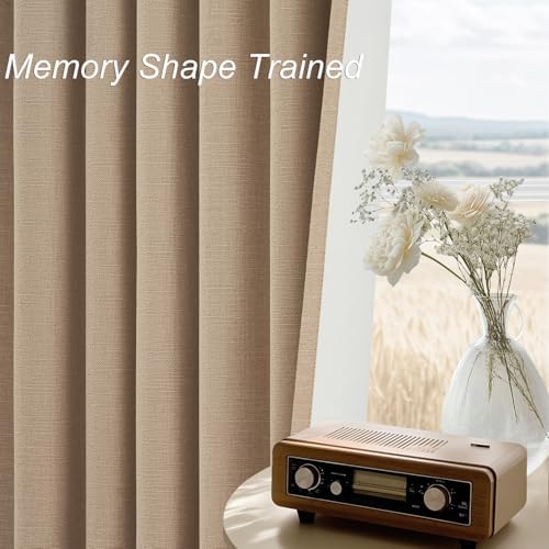 Topfinel Blackout Linen Blend Curtains 96 Inches Long 2 Panels,Black