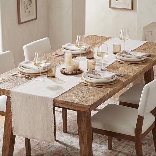 KINGSTONE 14 x 120 Inches Frayed Edge Table Runner, 270G Heavyweight