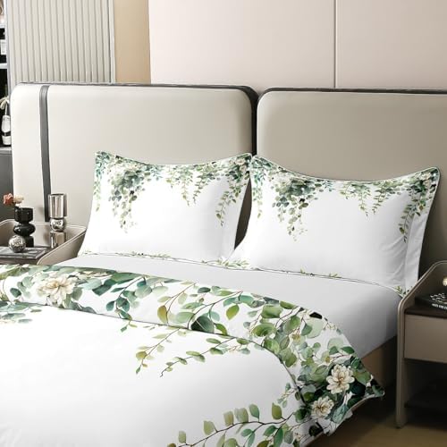 Erosebridal Sage Green Eucalyptus 100% Cotton Duvet Cover Queen Size