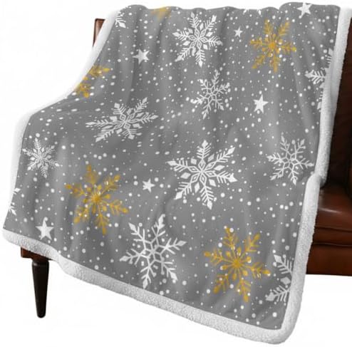 Fleece Sherpa Bed Blankets, Gray Christmas Microfiber Plush Flannel