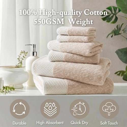 Madison Park Hayden 6 Piece Bath & Hand Towel Set, 550 GSM, Beige Tan