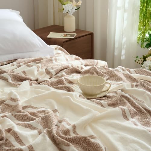 Carriediosa Chenille Throw Blanket with Knotted Tassels 50x60, Tan
