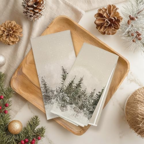 XUISWELL899 Winter Christmas Pine Tree Neutral Kitchen Dish Tea Hand