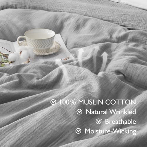 EMME Muslin Cotton Duvet Cover Set Linen Like Light Grey Twin