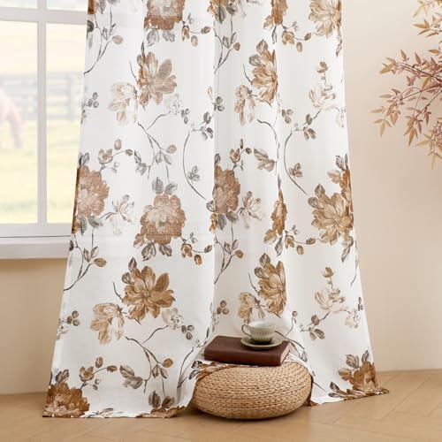 FOLKSIDE Vintage Floral Curtains 72 Inches Long for Living Room