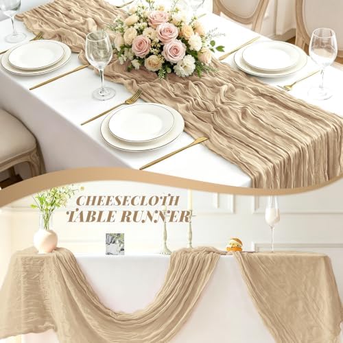 10 Pack Beige Cheesecloth Table Runner 17x108 Inch Boho Gauze Cheese