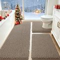 ACCUMTEK Upgrade Extra Large Dark Beige Bathroom Rug Set 3 Pieces Gray