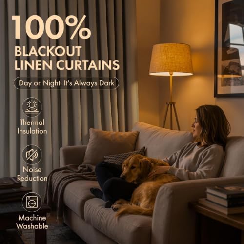 MIULEE Pinch Pleated Blackout Linen Curtains Natural 2 Panels 50"
