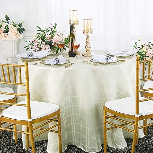 108 Inch Round Plaid Checkered Jacquard Polyester Tablecloths Table