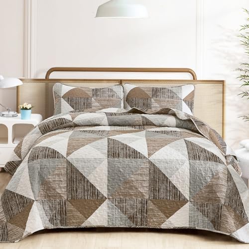 Dintszyayue Brown Quilt Queen Size, 3 Piece Triangle Patchwork