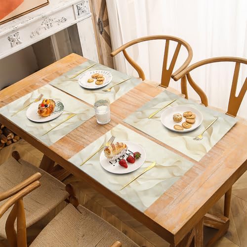 Cotton Linen Placemats - Ribbon - Pack of 8 Beige Heat Resistant