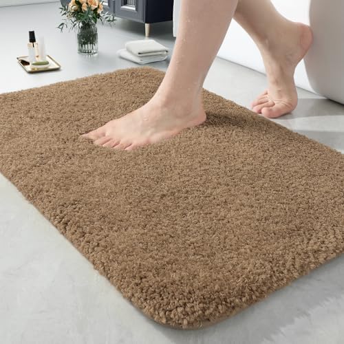 LOCHAS Bathroom Rugs 24x17 Inch, Microfiber Bath Rug Non Slip, Light