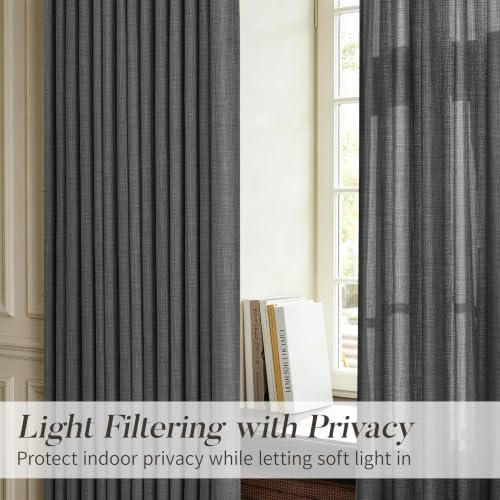 Extra Long 120 Inches Pinch Pleated Charcoal Grey Linen Curtains for