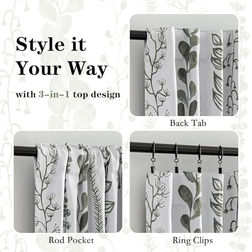 MEETSKY Sage Green Blackout Curtains 63 Inches Long 2 Panels Boho
