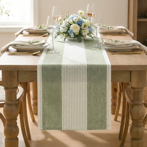 Artoid Mode Sage Green Farmhouse Rustic Table Runner, Seasonal Macrame