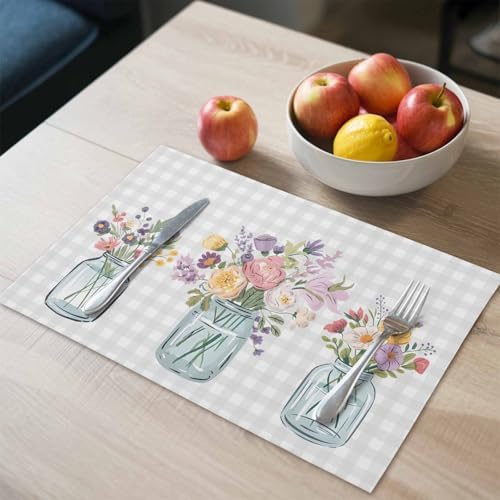 Placemats Set of 8, Farm Watercolor Flower Bottle Washable Table Mats