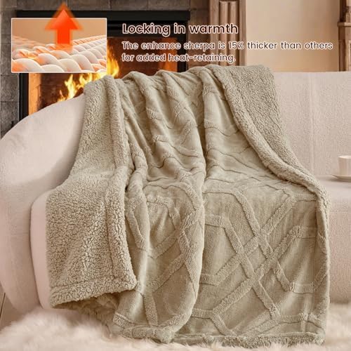 PHF Fluffy Sherpa Fleece Blanket King Size for Winter, Warm and Cozy