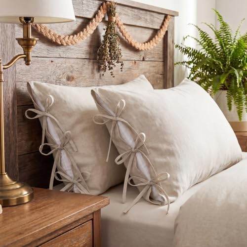 Batiyeer 2 Pcs 100% Linen Pillowcase Queen Size 20x30 Beige Soft