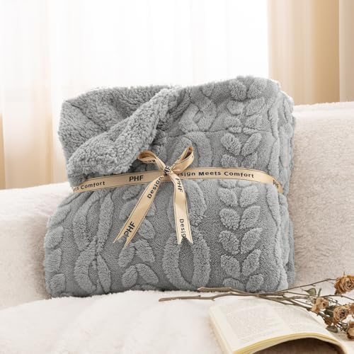 PHF Fluffy Sherpa Blanket, Grey, 60"x80" Twin Size