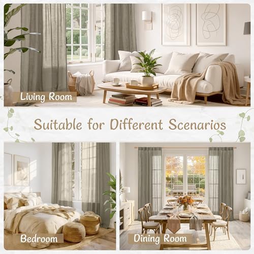 LAMIT Linen Semi Sheer Curtains 96 inch Length 2 Panels Set, Taupe