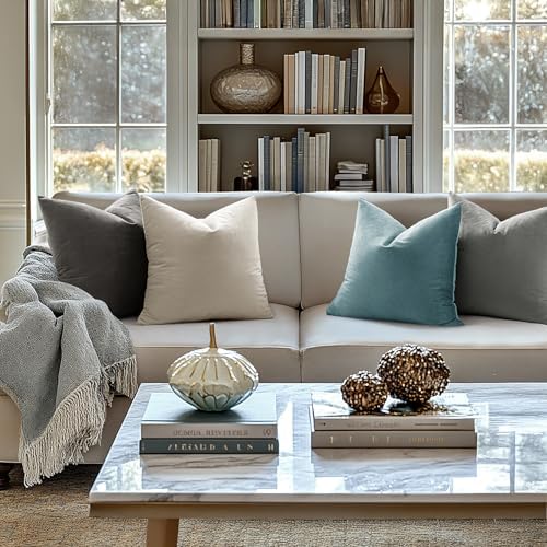 MIULEE Velvet Throw Pillow Covers 20x20 Inch Pack of 2 Cream White