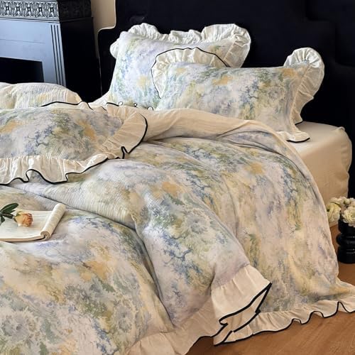 VM VOUGEMARKET Muslin Cotton Duvet Cover Set King Shabby Watercolor
