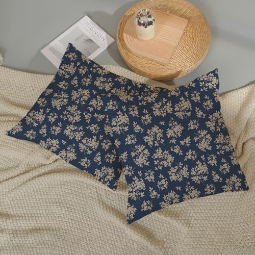 Spring Flower Pillow Covers 22x22 Chinoiserie Navy Blue Floral