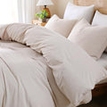 TOCOMOA Brown Striped Duvet Cover Set 100% Washed Cotton Like Linen