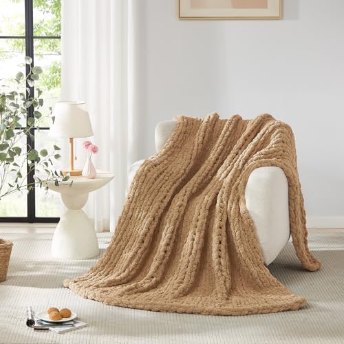 L'AGRATY Chunky Knit Throw Blanket for Couch, 72'' x 84'' Knit Throw
