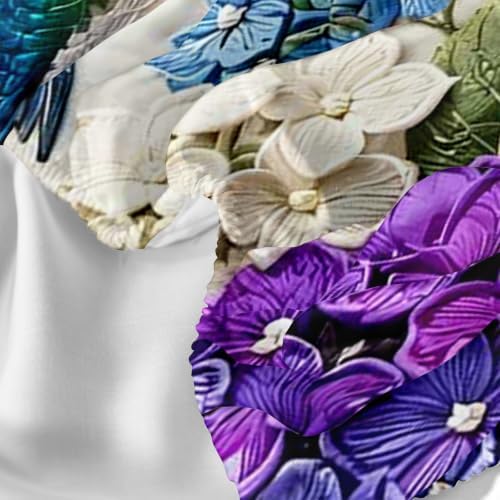 AILONEN Queen Fitted Sheet Set 3 Piece, Blue Blossom Hummingbird