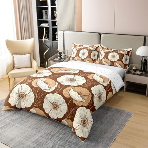 jejeloiu Floral Duvet Cover 100% Cotton Queen Size Boho Flowers