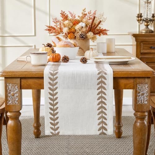 Wracra Embroidered Table Runner, Taupe Table Runners 90 Inches Long