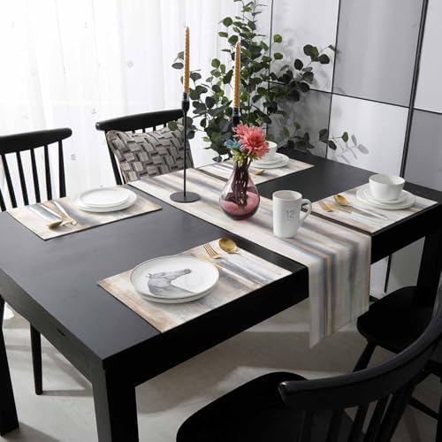 Brown Beige Grey Table Mats Set of 6 With Table Runner 90 Inches